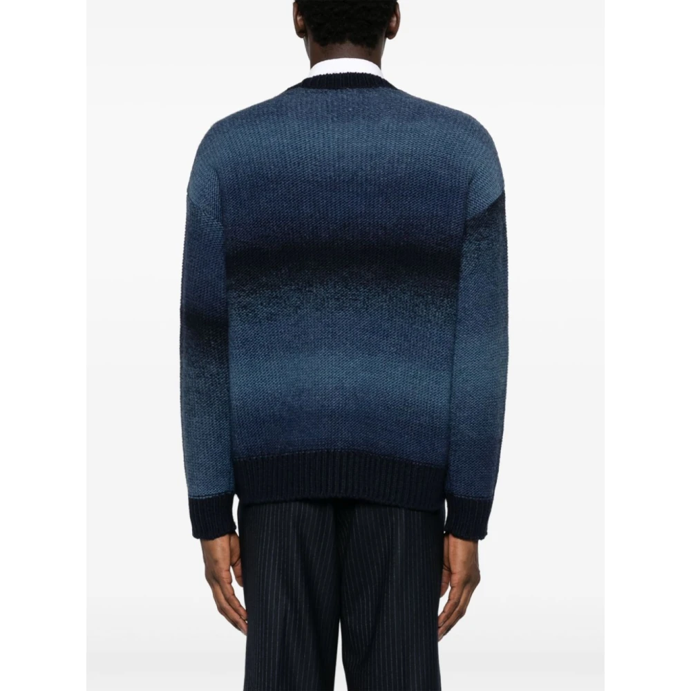 Emporio Armani Gestreepte Gebreide Trui Blue Heren