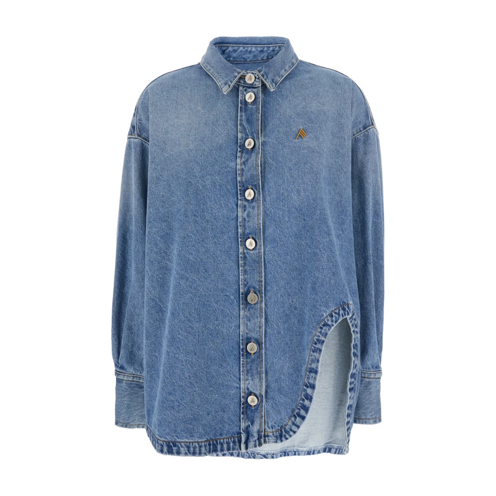 The Attico Denim Shirt met Geborduurd Logo en Wijde Mouwen Blue Dames