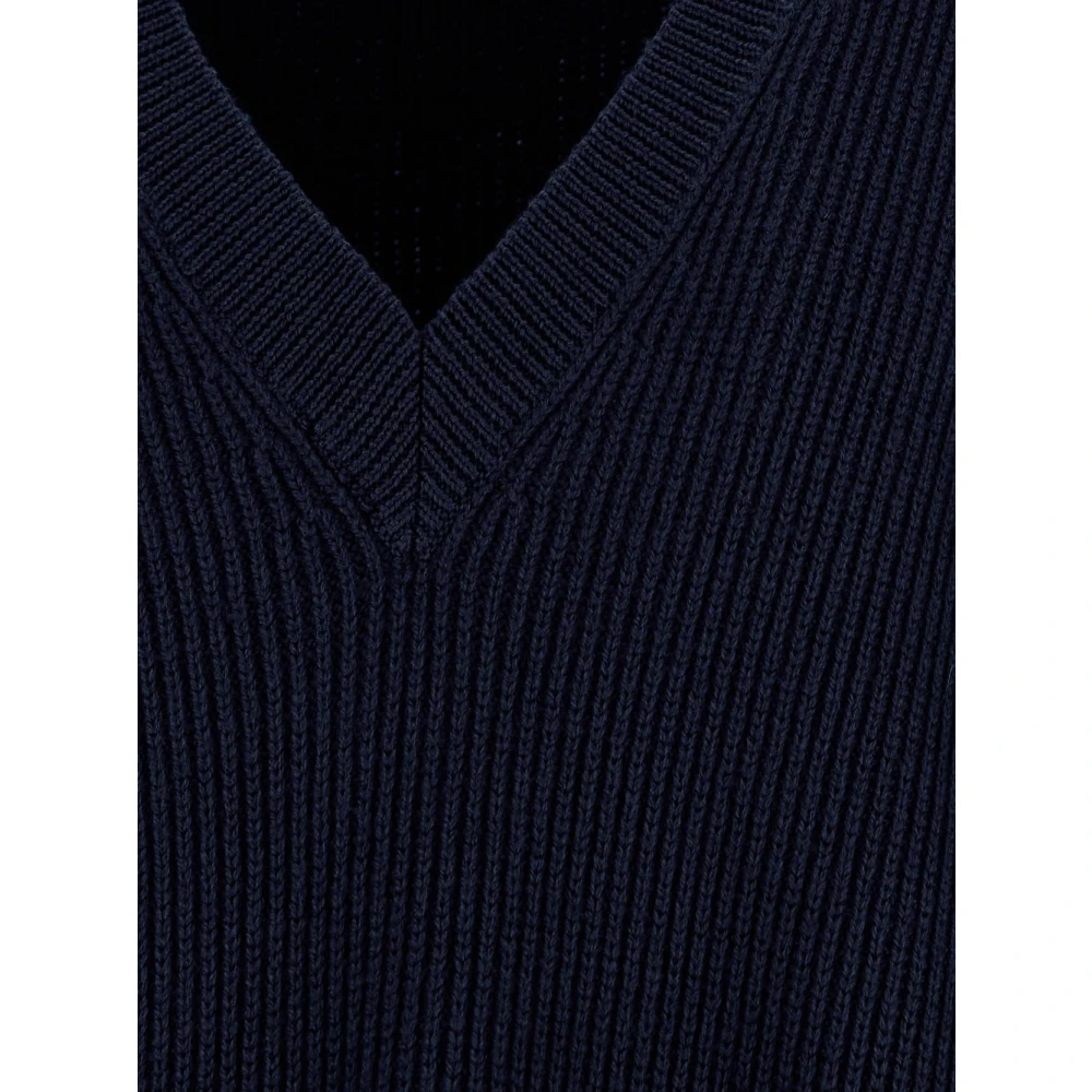 Seven Gauge Wollen Gebreide Hals-V Blue Heren