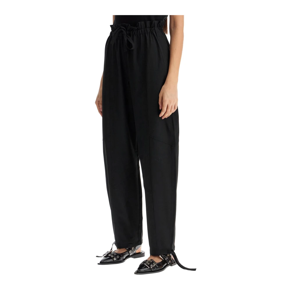 Ganni Relaxte viscose paperbag broek Black Dames
