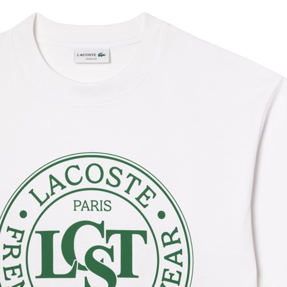 Lacoste Gedrukte Jersey Tee met Krokodil Logo White Heren