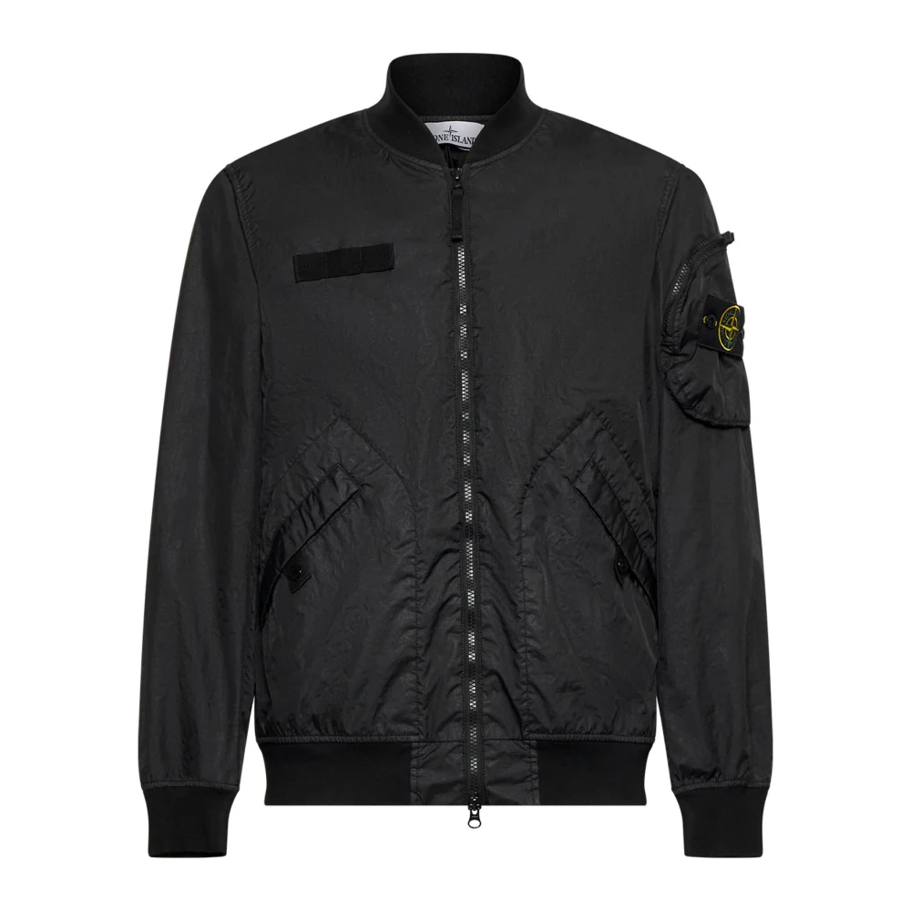 Stone Island Zwarte Bomberjack met Ritssluiting Black Heren