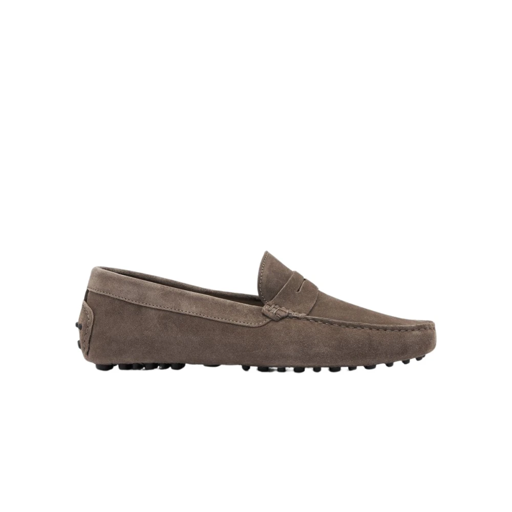 Scarosso Taupe Suede Penny Driving Loafers Brown, Herr