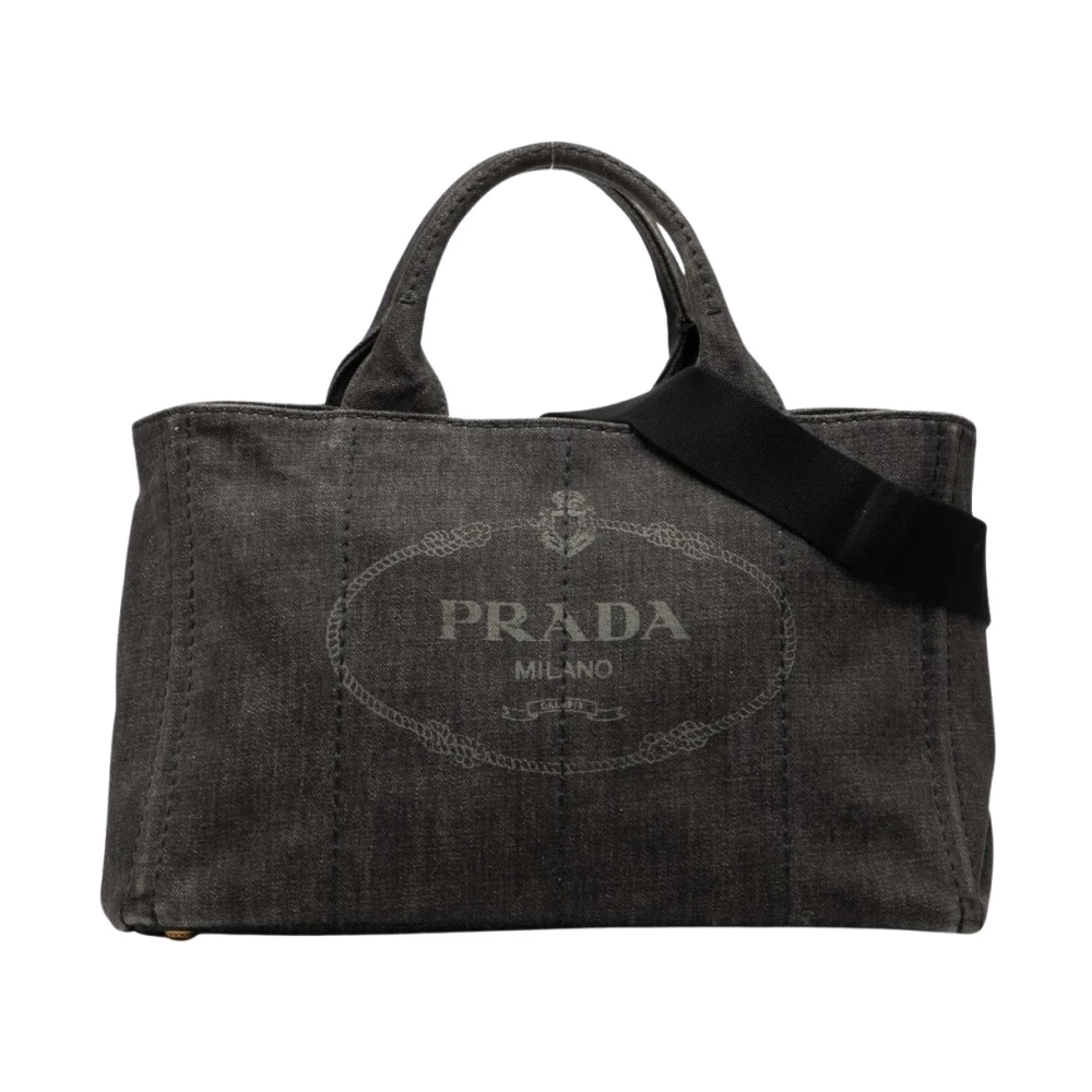 Prada Vintage Women's Black Pre-Owned Canvas Tote Bag