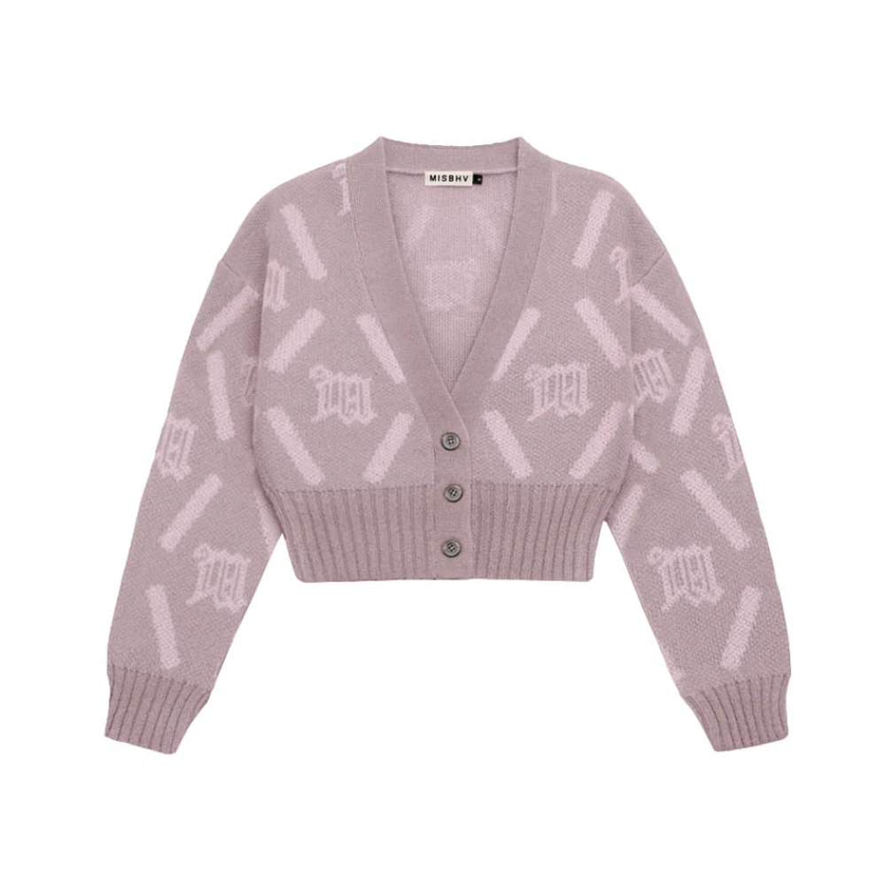 Misbhv Argyle Stickad Kofta Rosa Monogram Mönster Pink, Dam