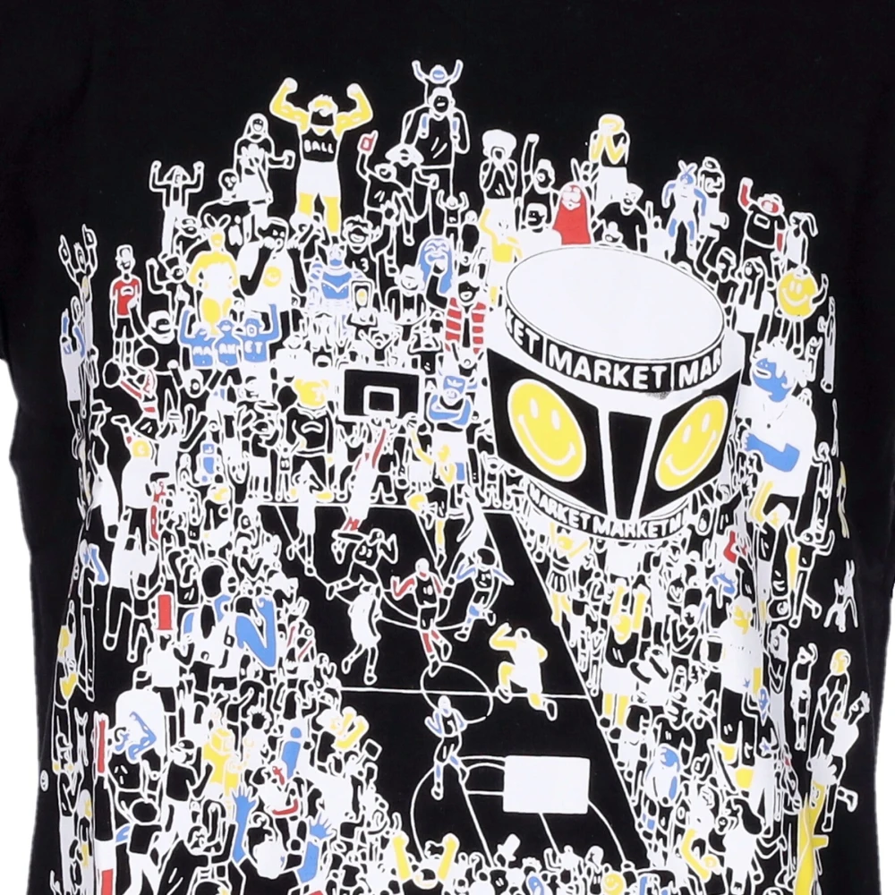 Market Basketbalspel Tee met Smiley Print Black Heren
