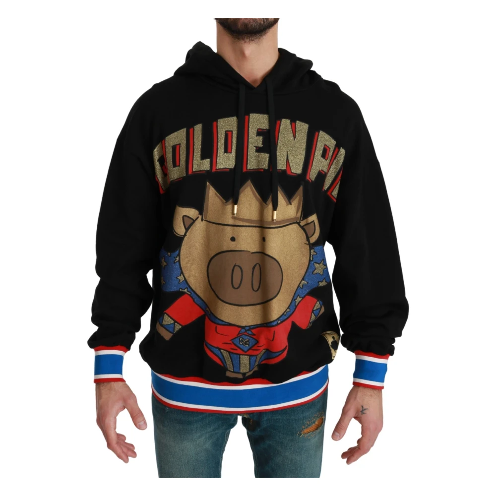 Dolce & Gabbana Mens Men Goldenpig Sweatshirt - Black Cotton - Size X-Small - Image 4