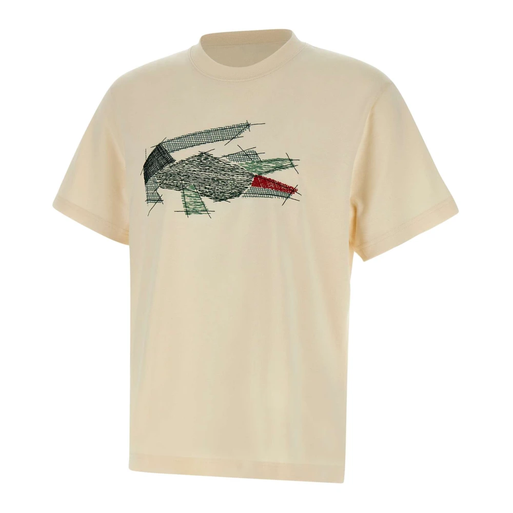 Lacoste Abstract Logo Katoenen T-shirt Ivoor White Heren