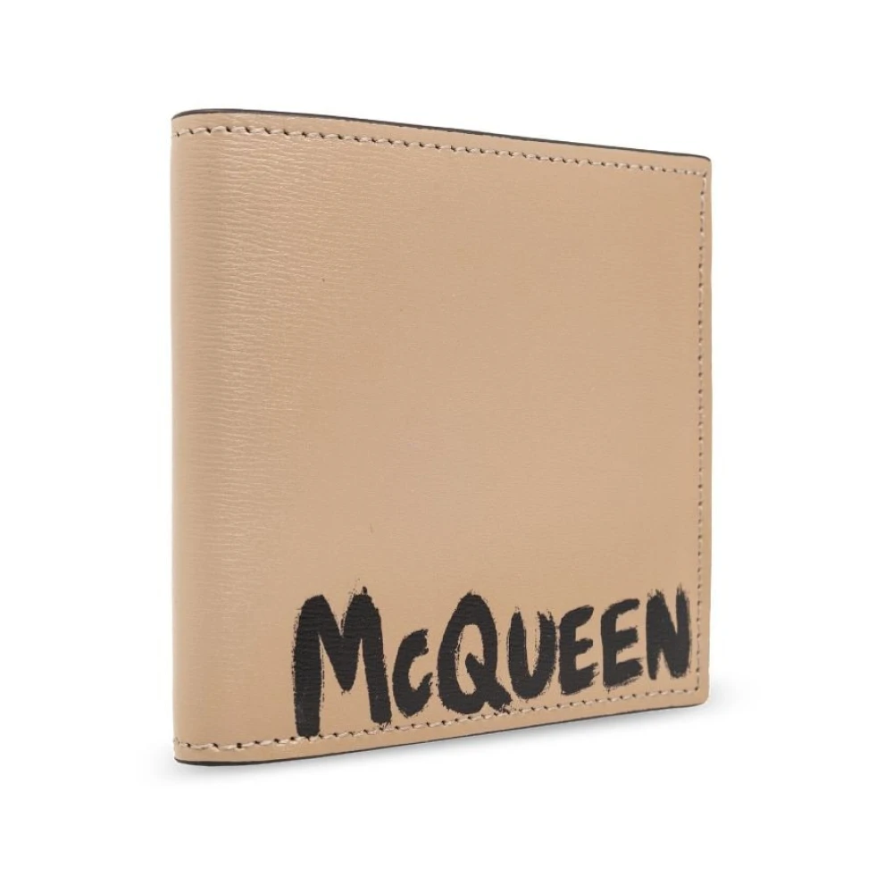 alexander mcqueen Graffiti Print Leren Bi-Fold Portemonnee Beige Heren