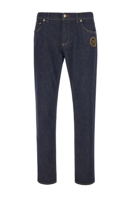 blå Slim Jeans med broderad logotyp framtill i denim för män