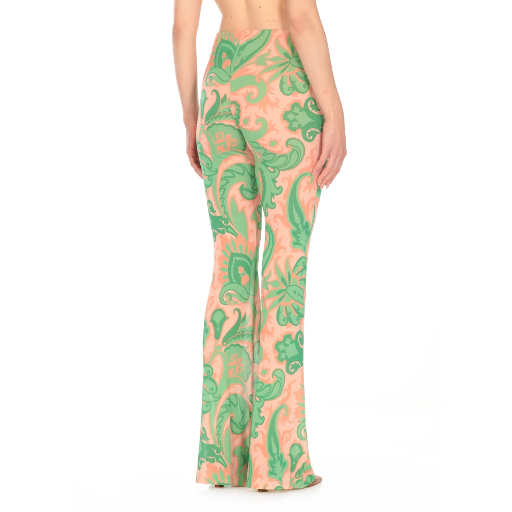 ETRO Groene Bloemen Viscose Elastische Taille Broek Multicolor Dames
