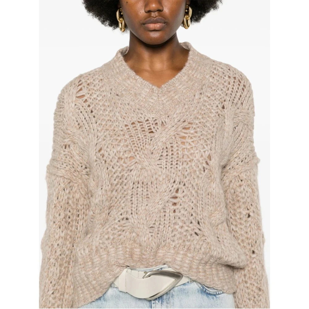 Ermanno Scervino V-hals Lange Mouw Gebreide Trui Beige Dames