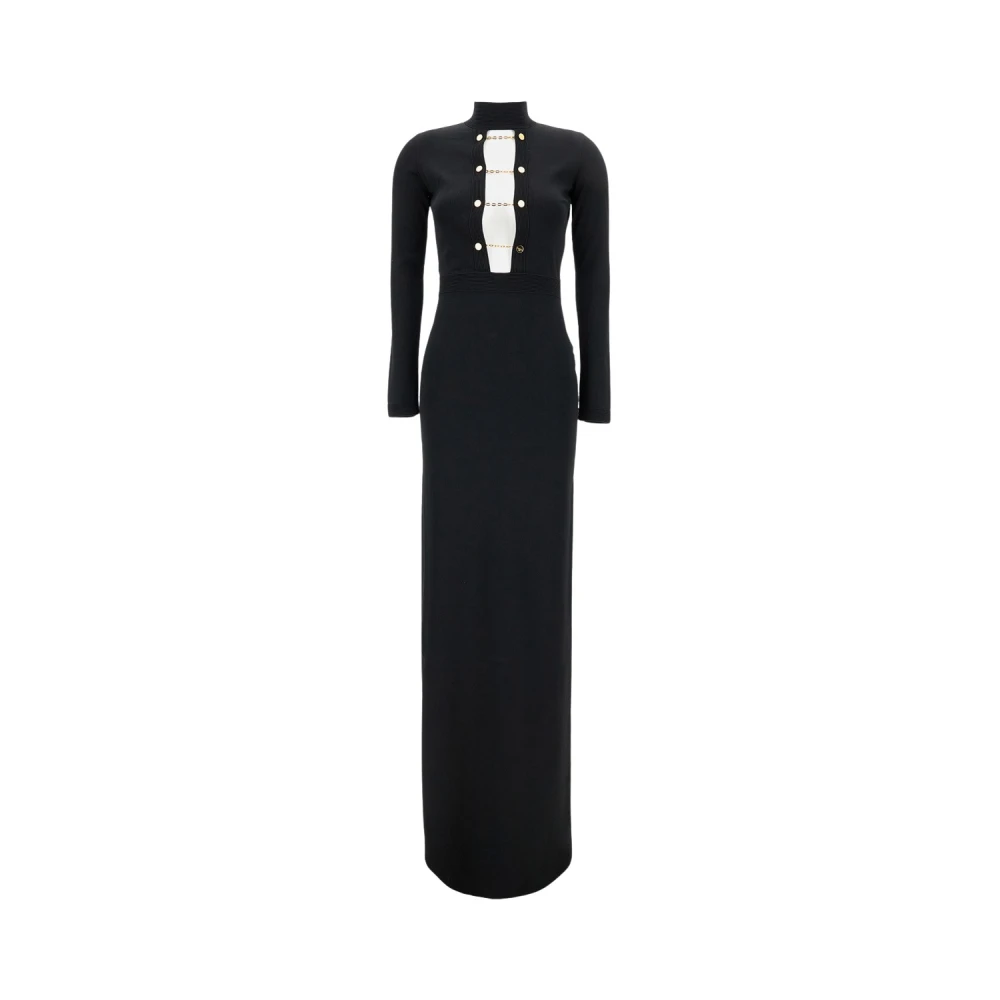 Elisabetta Franchi Black Gowns, Female, Xs, Viscose Knit Dress With Jewel Cufflinks