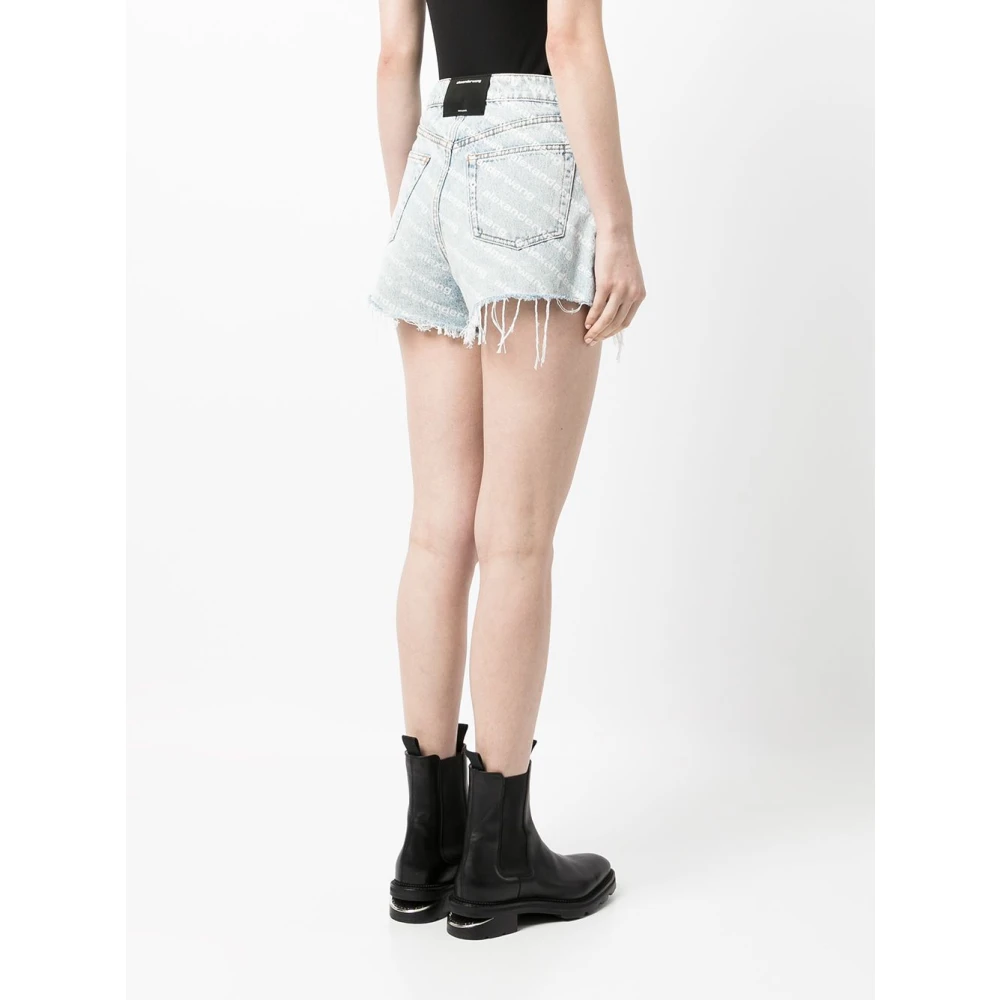 alexander wang Denim Shorts met All-Over Logo Print Blue Dames