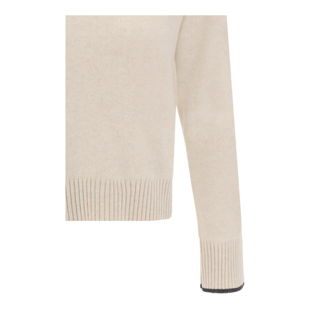 BRUNELLO CUCINELLI Beige Kasjmier Trui met V-Hals Beige Dames