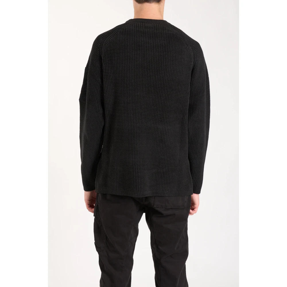 C.P. Company Geribbelde Crewneck Sweater met Logozak Black Heren