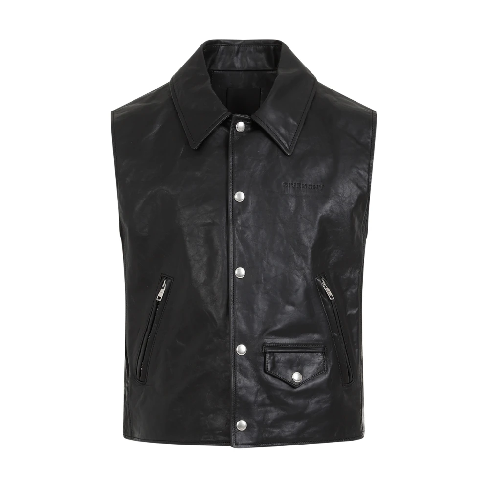 Givenchy Zwarte Leren Vest Stijlvolle Jas Black Heren
