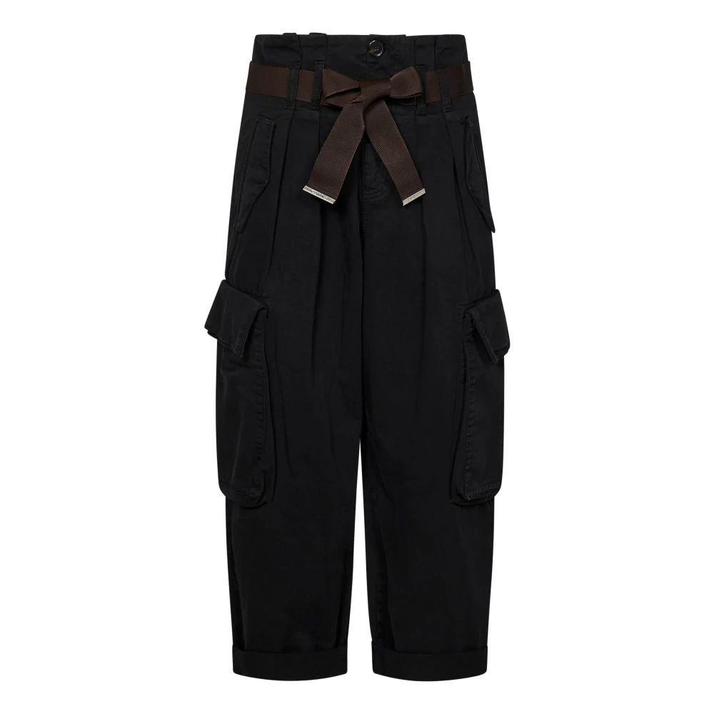 pinko Zwarte Cargo Broek Hoge Taille Met Riem Black Dames
