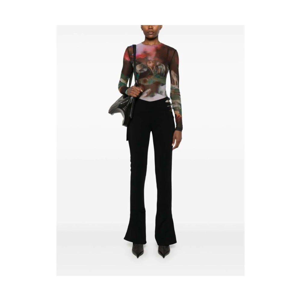 Mugler Zwarte Crepe Flared Broek Black Dames