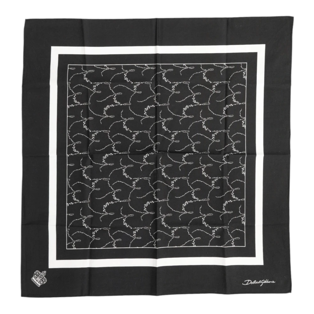Dolce & Gabbana Unisex Black Scarves, One Size, Printed Square Foulard Scarf