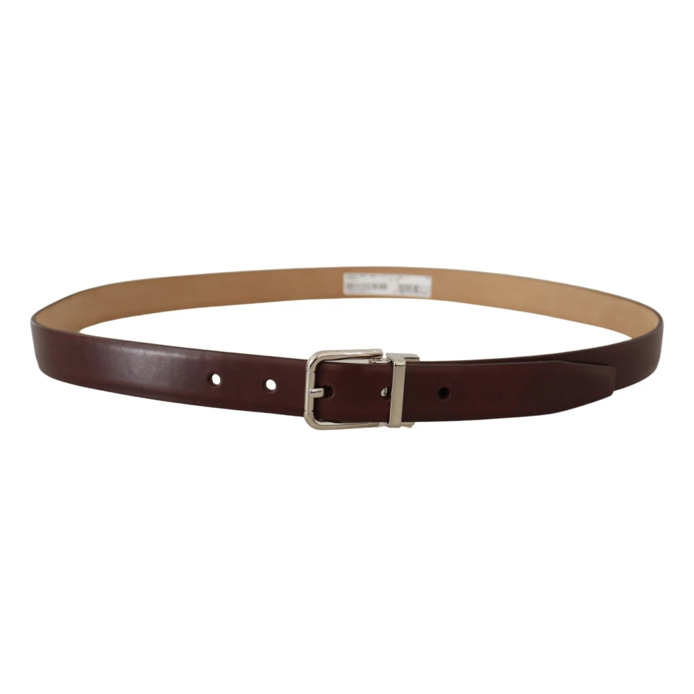 Dolce & Gabbana Elegante Leren Riem met Zilveren Gesp Brown Heren