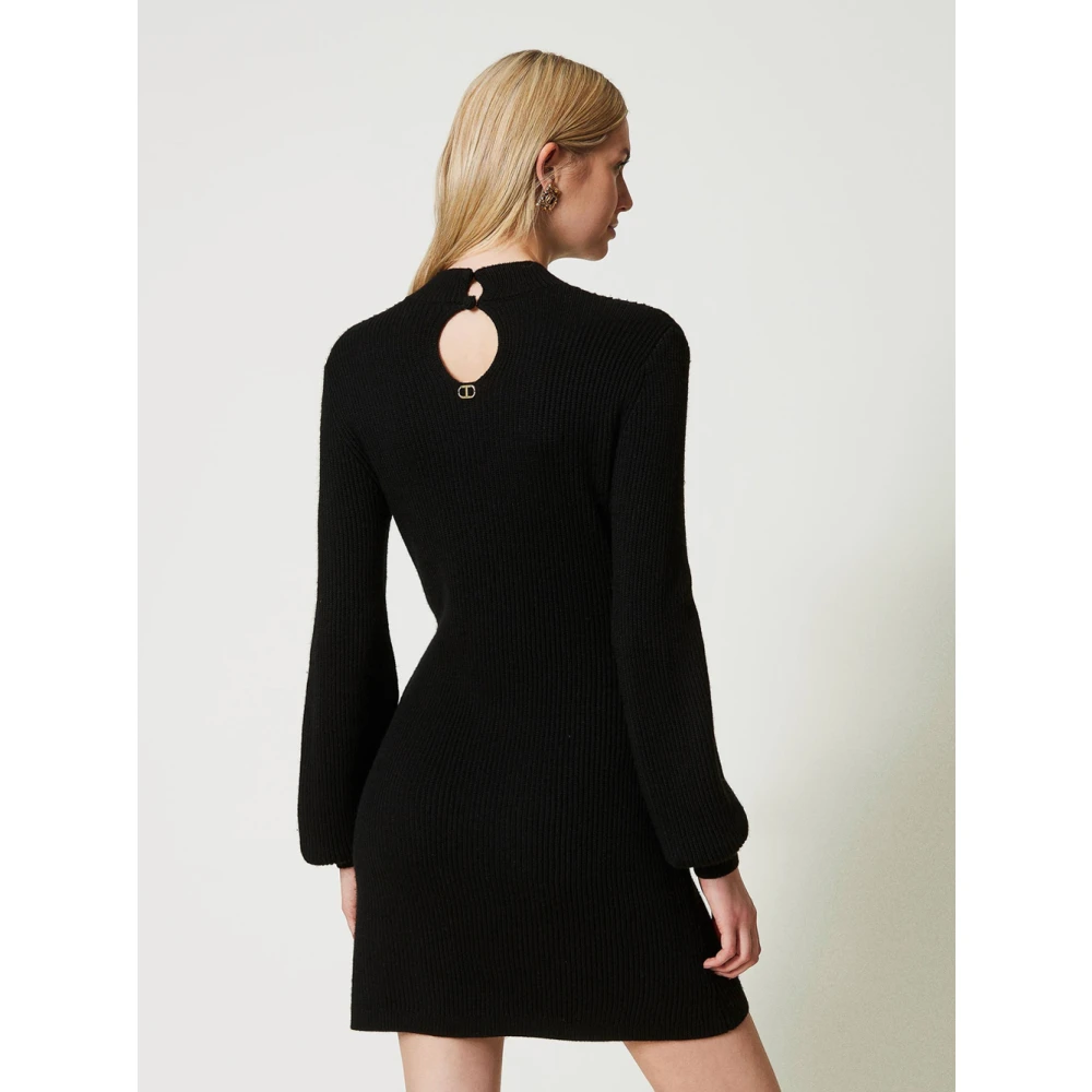 Twinset Zwarte Gehaakte Mini Jurk Black Dames