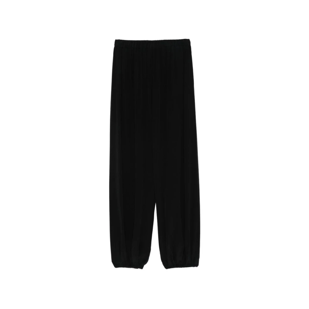 Alysi Women's Black Silk Drawstring Wide-Leg Trousers - Tapered Trousers - S - Trousers