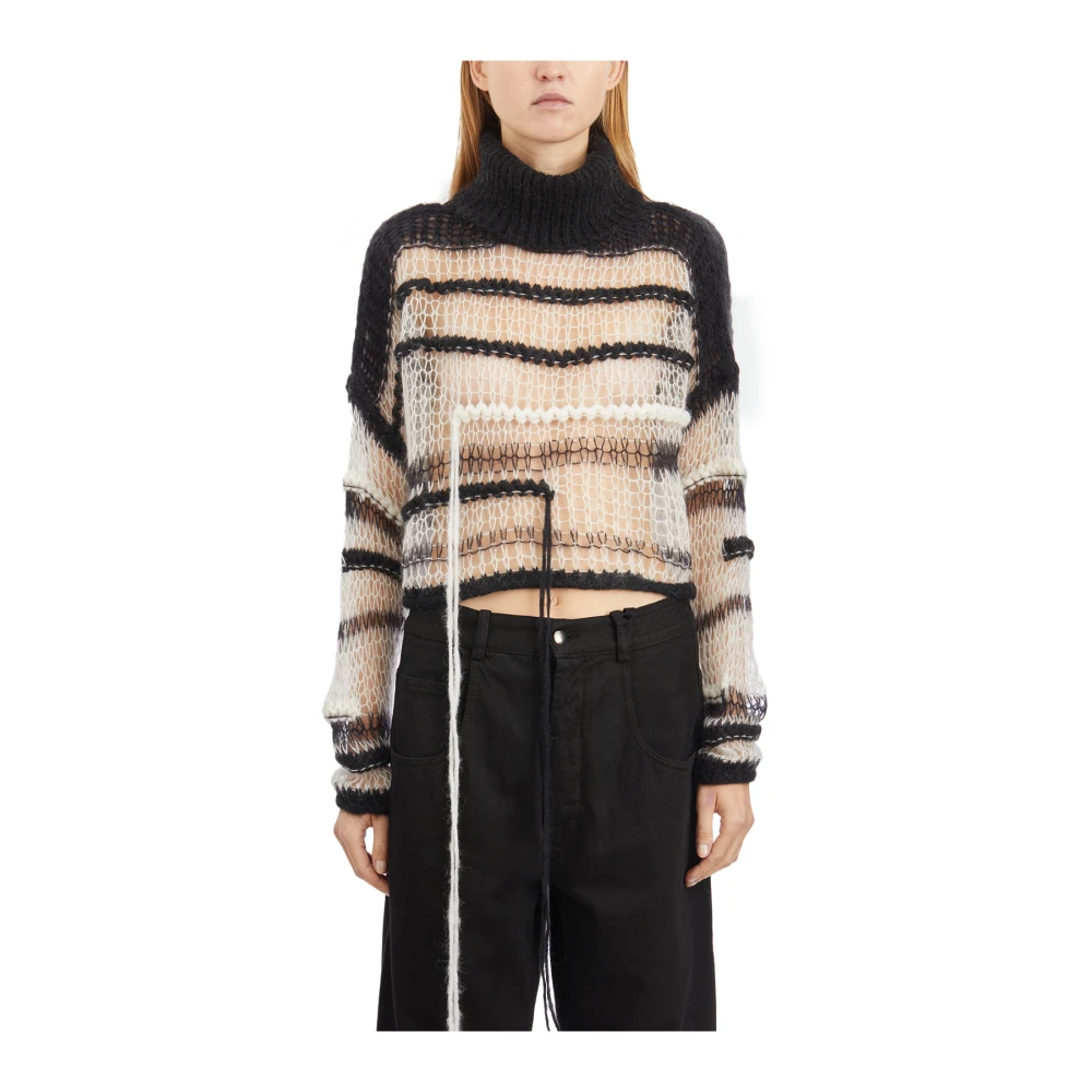 Isabel Benenato Gestreepte korte mouw top Beige Dames