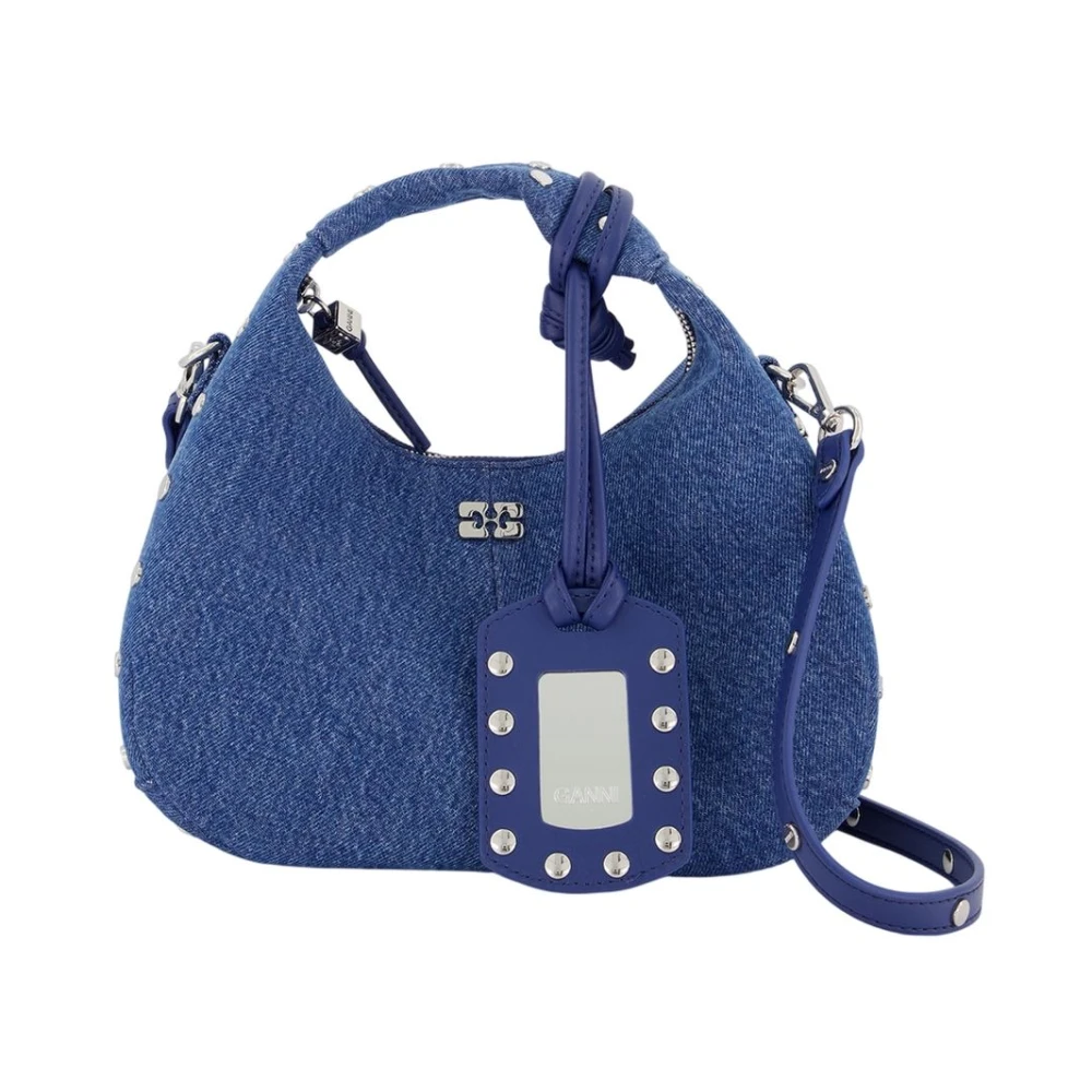 Ganni Mini Hobo Bag With Studs - Female - Handbags - Blue - One Size - Bags