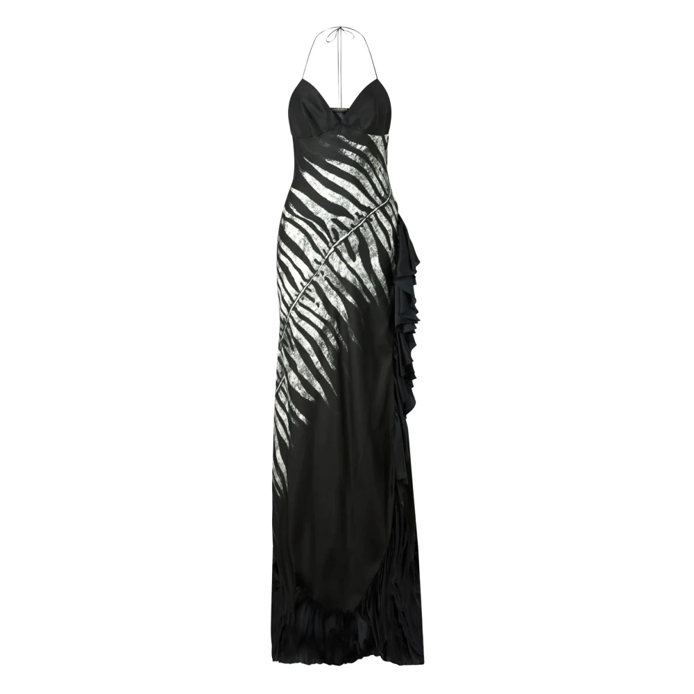 Roberto Cavalli Zebraprint Lange Jurk met Ruches Black Dames