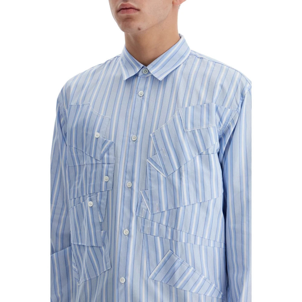 Comme des Garçons Gestreept katoenen poplin overhemd met applicatie-inzetstukken Blue Heren