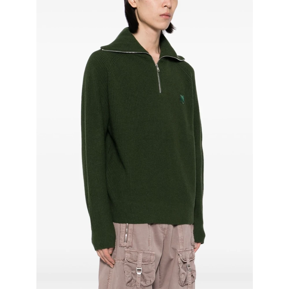 Maison Kitsuné Bosgroene Sailor Kraag Zip-Up Sweater Green Heren