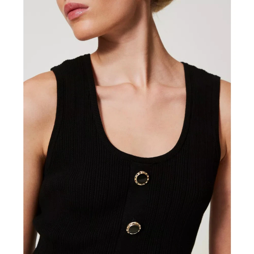 Twinset Gebreide top met knoopdecor Black Dames