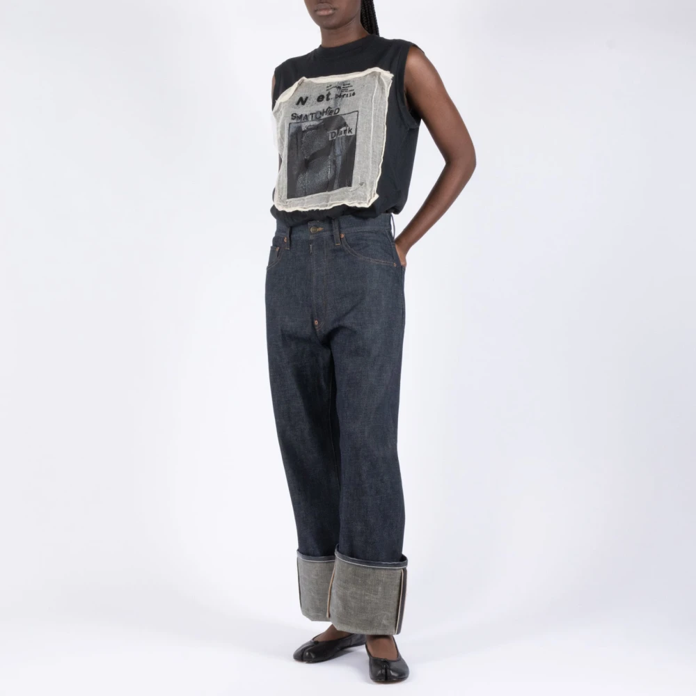 Maison Margiela Gelakte Omgeslagen Denim Jeans Blue Dames