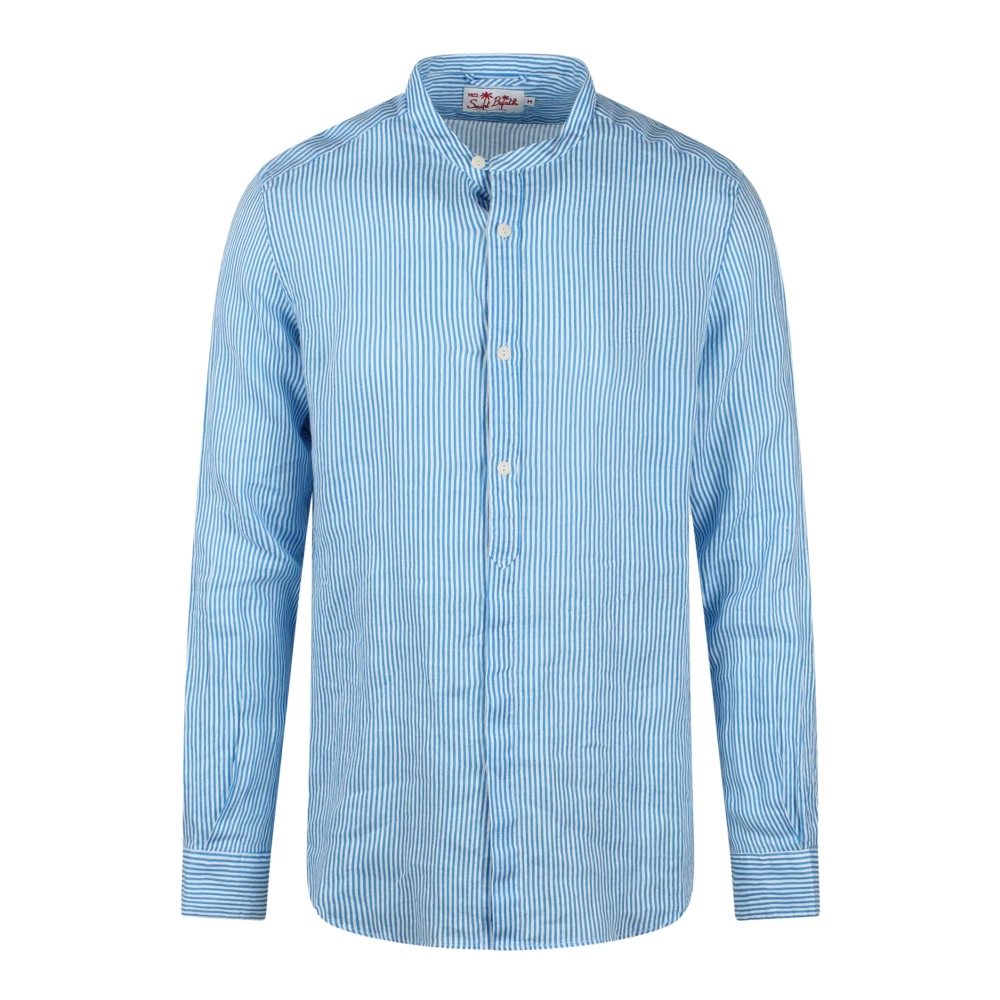 MC2 Saint Barth Gestreept Linnen Overhemd Ss24 Regular Fit Blue Heren