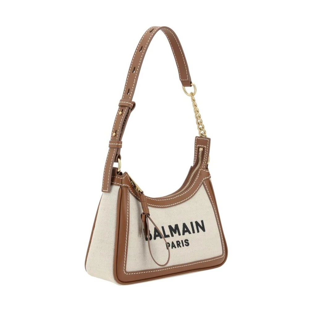 Balmain Geborduurde Monogram Schoudertas met Leer White Dames