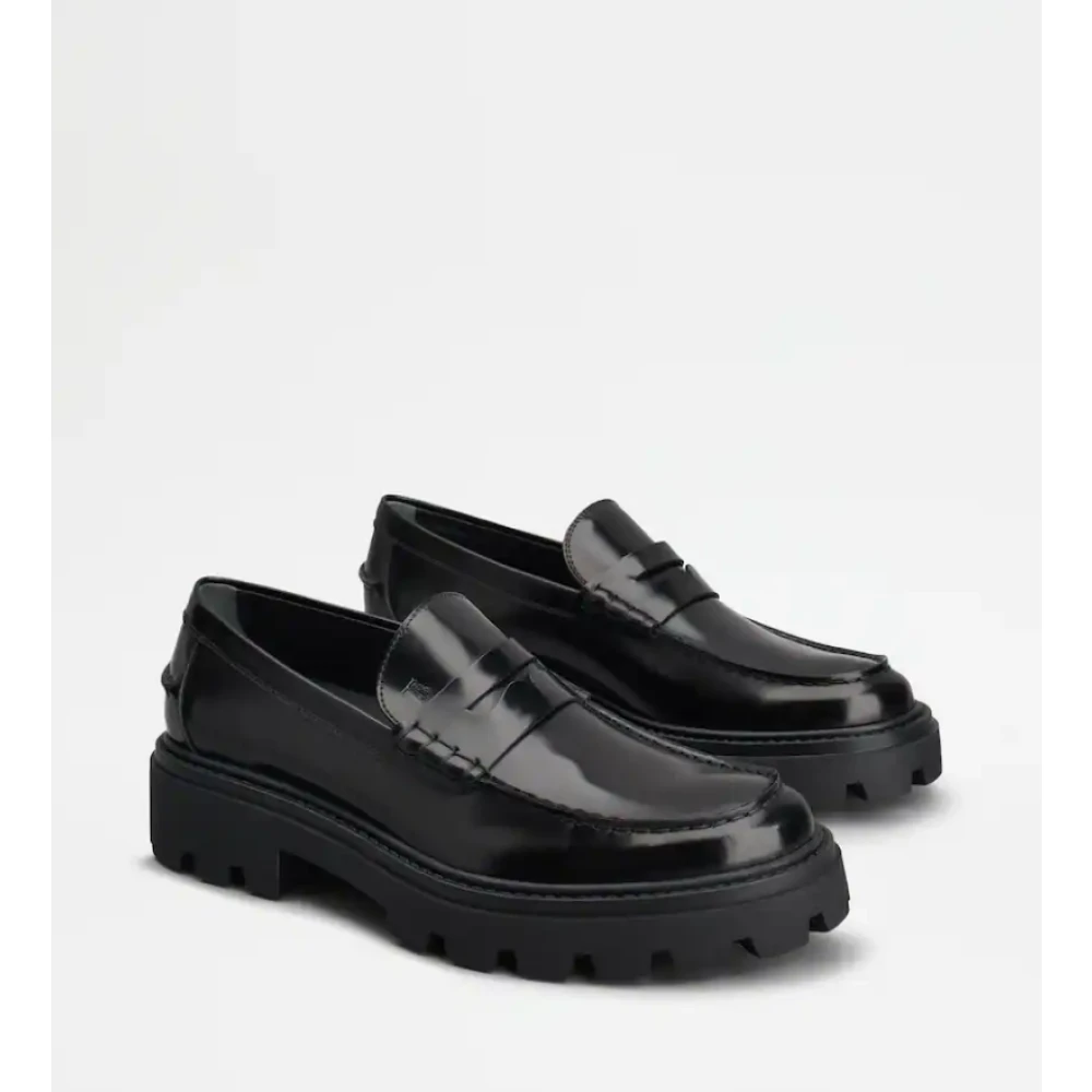 TOD'S Zwarte Leren Mocassin met Lug-Style Zool Black Heren