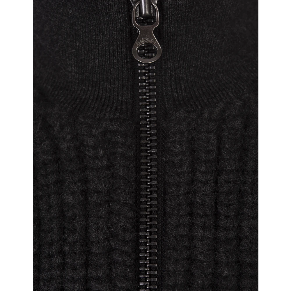 Diesel Zwarte Hybride Gebreide Jas Black Dames