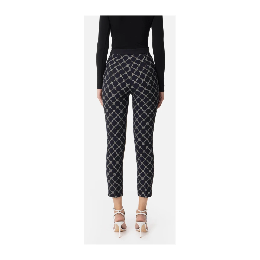 Elisabetta Franchi Slim Fit Enkel-Lengte Diamant Print Broek Black Dames