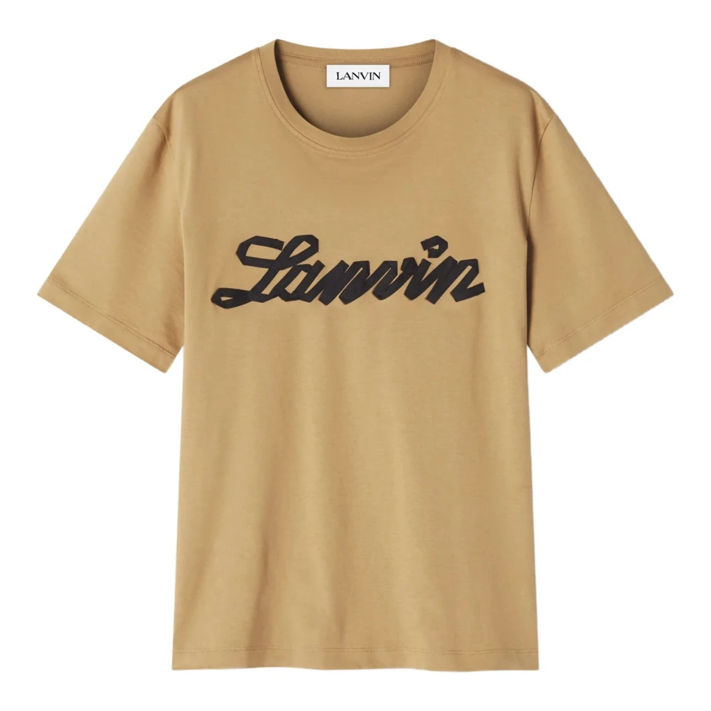 Lanvin Beige T-Shirts, Male, L, Embroidered Logo T-Shirt