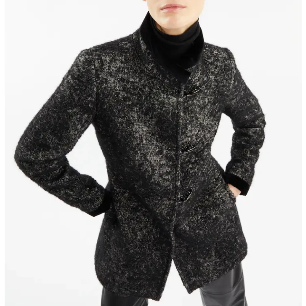 Fay Zwarte Geometrische Wollen Jas Black Dames