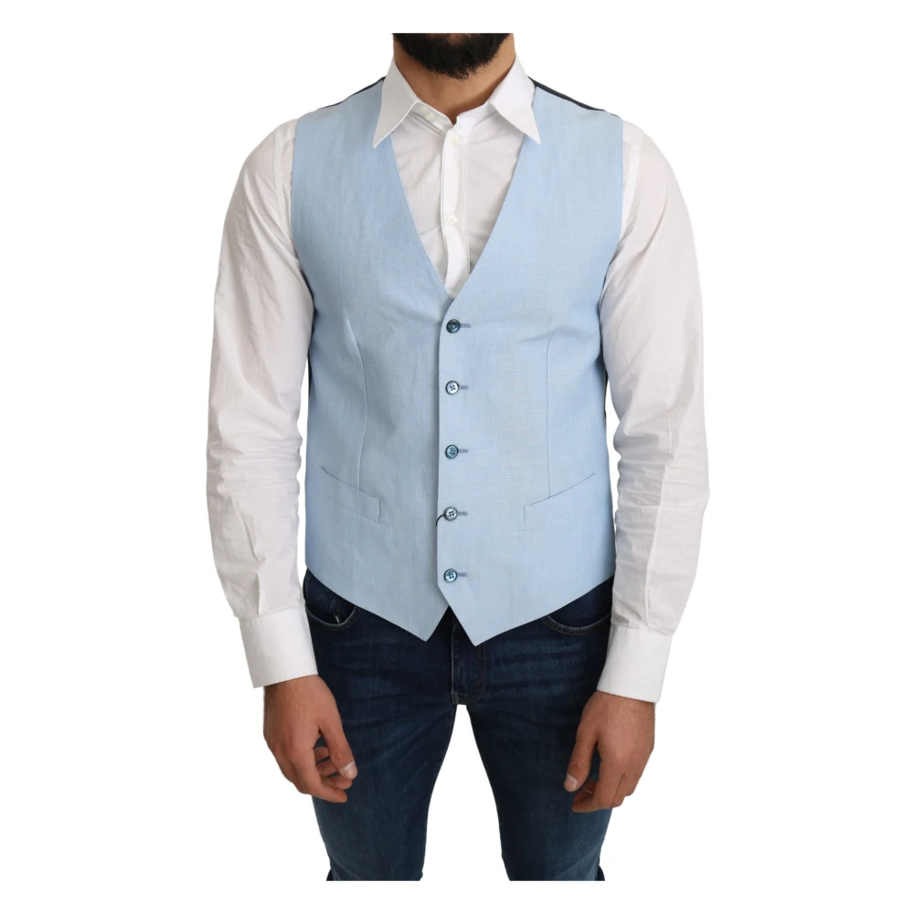 Dolce & Gabbana Men's Blue Viscose Stretch Formal Coat Vest - Waistcoats - M - Suits