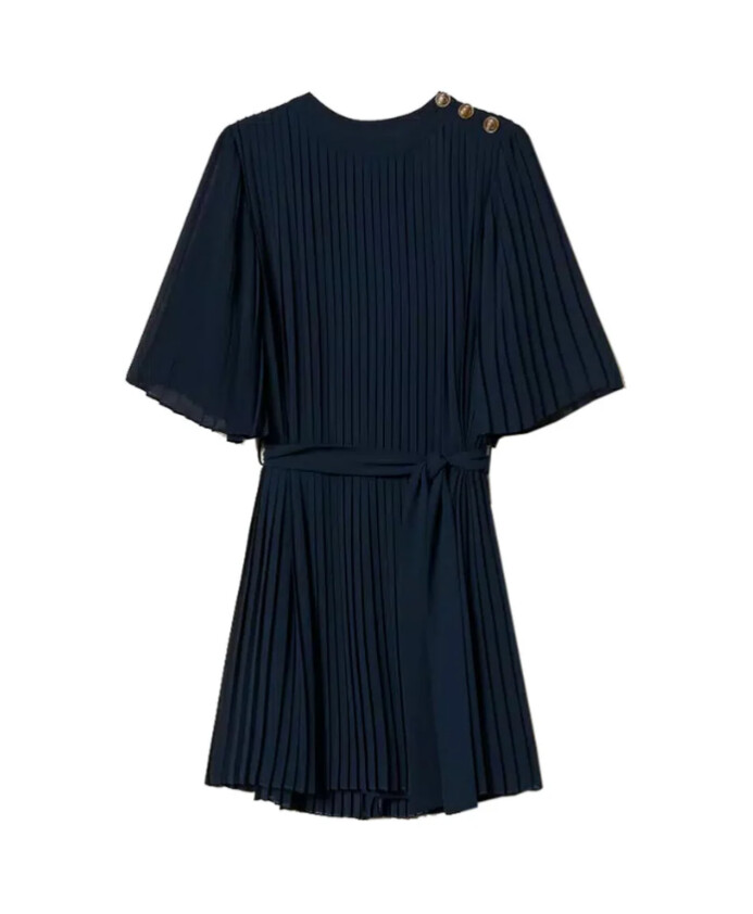 pleated-georgette-dress-with-belt