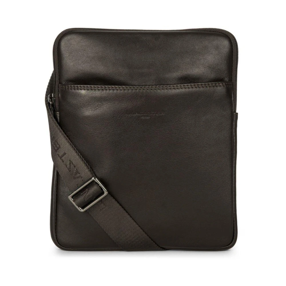 Lancaster Brown Leather Tablet Bag With Zipper - Male - Cross Body Messenger - One Size - Bags