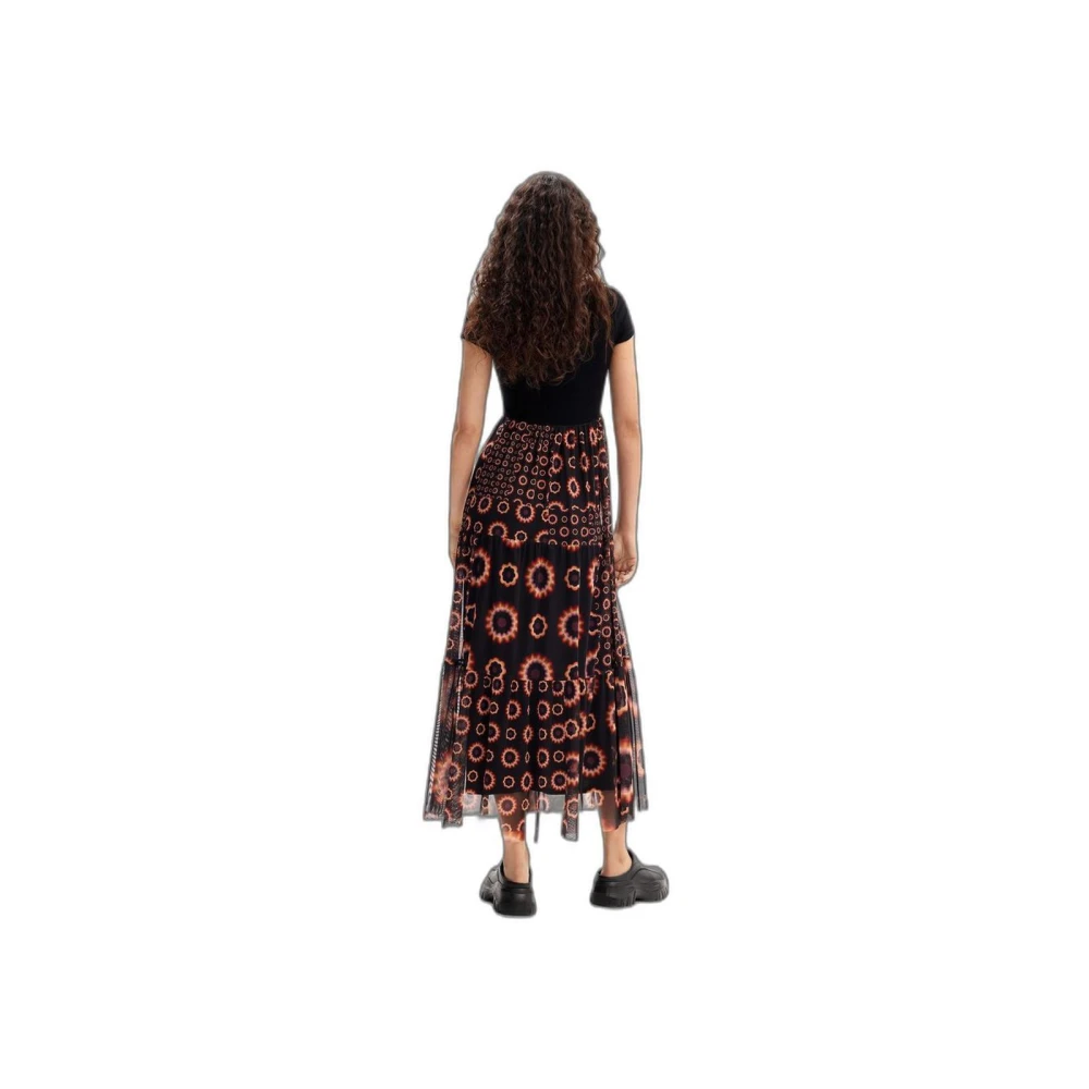 Desigual Elegante Zwarte Lange Jurk Mix Black Dames
