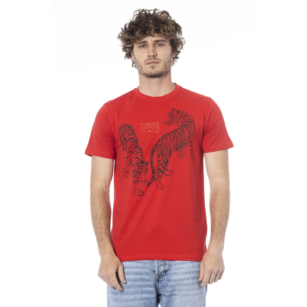 Cavalli Class Logo Print Korte Mouw T-shirt Red Heren