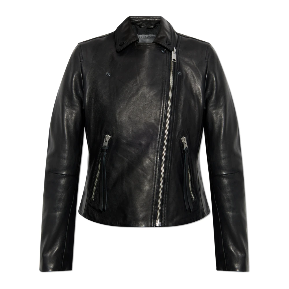 Allsaints Damen Schwarz Women's Dalby Slim-Fit Leather Biker Jacket Size 12/ 8 - Bild 3