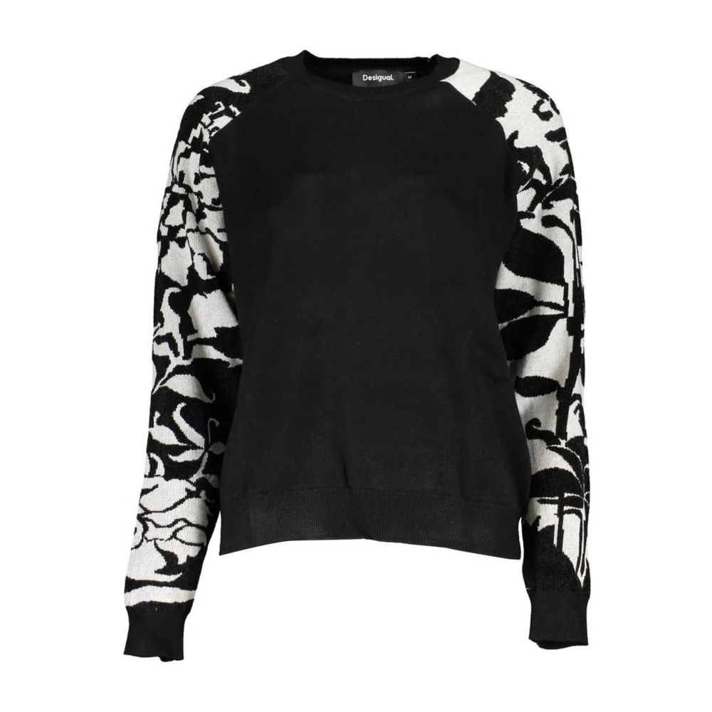 Desigual Women's Black Round-Neck Knitwear,, High Neck Long Sleeve Jumper With Contrast Details Extra Large
