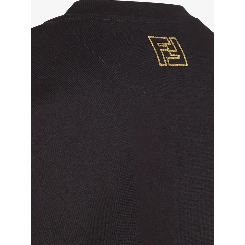 Fendi Zwarte Crew Neck T-shirt met Gouden Glitter Black Heren