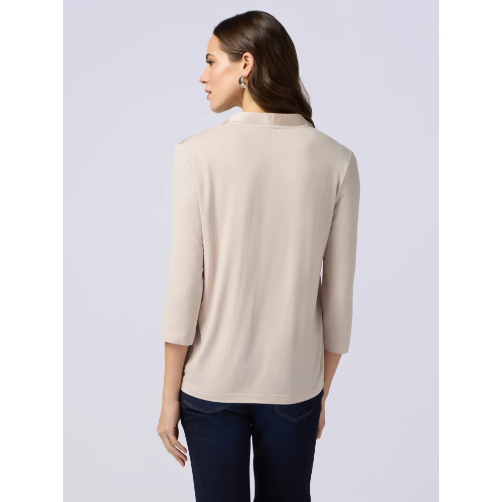 Oltre T-shirt gemaakt van bi-materialen met V-hals Beige Dames